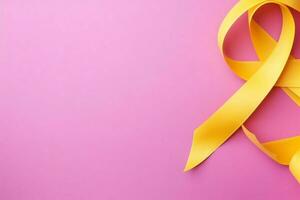 Pink or purple ribbon as breast cancer or epilepsy awareness symbol and copy space. World cancer day concept by AI Generated photo