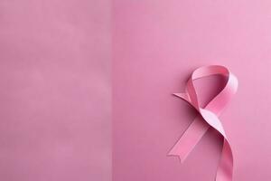 Pink or purple ribbon as breast cancer or epilepsy awareness symbol and copy space. World cancer day concept by AI Generated photo