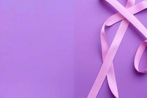 Pink or purple ribbon as breast cancer or epilepsy awareness symbol and copy space. World cancer day concept by AI Generated photo