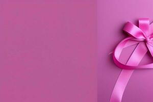 Pink or purple ribbon as breast cancer or epilepsy awareness symbol and copy space. World cancer day concept by AI Generated photo