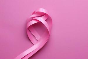 Pink or purple ribbon as breast cancer or epilepsy awareness symbol and copy space. World cancer day concept by AI Generated photo