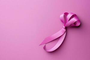 Pink or purple ribbon as breast cancer or epilepsy awareness symbol and copy space. World cancer day concept by AI Generated photo