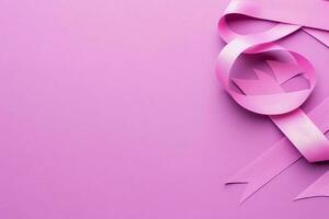 Pink or purple ribbon as breast cancer or epilepsy awareness symbol and copy space. World cancer day concept by AI Generated photo