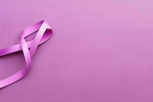 Pink or purple ribbon as breast cancer or epilepsy awareness symbol and copy space. World cancer day concept by AI Generated photo