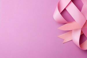 Pink or purple ribbon as breast cancer or epilepsy awareness symbol and copy space. World cancer day concept by AI Generated photo