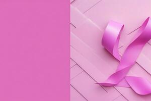 rosado o púrpura cinta como pecho cáncer o epilepsia conciencia símbolo y Copiar espacio. mundo cáncer día concepto por ai generado foto