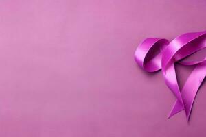 Pink or purple ribbon as breast cancer or epilepsy awareness symbol and copy space. World cancer day concept by AI Generated photo