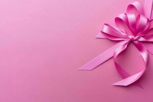 Pink or purple ribbon as breast cancer or epilepsy awareness symbol and copy space. World cancer day concept by AI Generated photo