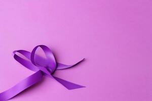 Pink or purple ribbon as breast cancer or epilepsy awareness symbol and copy space. World cancer day concept by AI Generated photo