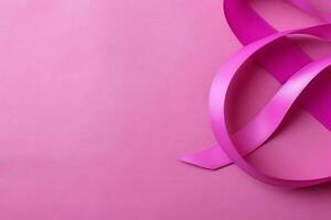 Pink or purple ribbon as breast cancer or epilepsy awareness symbol and copy space. World cancer day concept by AI Generated photo
