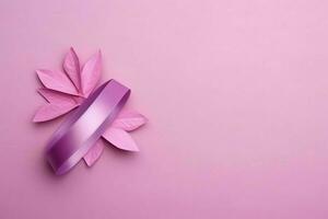 Pink or purple ribbon as breast cancer or epilepsy awareness symbol and copy space. World cancer day concept by AI Generated photo