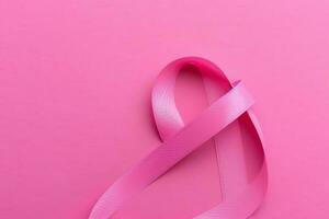 Pink or purple ribbon as breast cancer or epilepsy awareness symbol and copy space. World cancer day concept by AI Generated photo