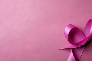 Pink or purple ribbon as breast cancer or epilepsy awareness symbol and copy space. World cancer day concept by AI Generated photo