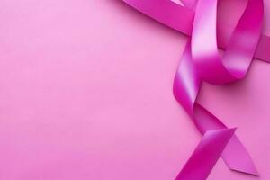 Pink or purple ribbon as breast cancer or epilepsy awareness symbol and copy space. World cancer day concept by AI Generated photo