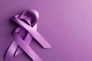 Pink or purple ribbon as breast cancer or epilepsy awareness symbol and copy space. World cancer day concept by AI Generated photo