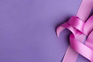 Pink or purple ribbon as breast cancer or epilepsy awareness symbol and copy space. World cancer day concept by AI Generated photo