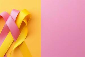 Pink or purple ribbon as breast cancer or epilepsy awareness symbol and copy space. World cancer day concept by AI Generated photo