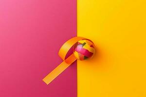 Pink or purple ribbon as breast cancer or epilepsy awareness symbol and copy space. World cancer day concept by AI Generated photo