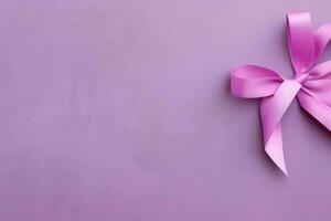 Pink or purple ribbon as breast cancer or epilepsy awareness symbol and copy space. World cancer day concept by AI Generated photo