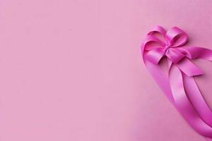 Pink or purple ribbon as breast cancer or epilepsy awareness symbol and copy space. World cancer day concept by AI Generated photo