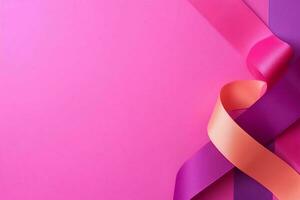 Pink or purple ribbon as breast cancer or epilepsy awareness symbol and copy space. World cancer day concept by AI Generated photo