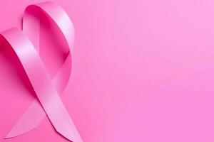 Pink or purple ribbon as breast cancer or epilepsy awareness symbol and copy space. World cancer day concept by AI Generated photo