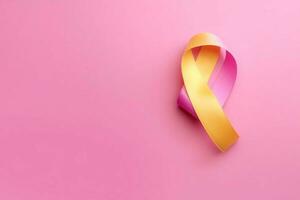 Pink or purple ribbon as breast cancer or epilepsy awareness symbol and copy space. World cancer day concept by AI Generated photo