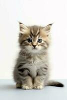 Cute small fluffy kitten with beautiful eyes is sitting or resting. British shorthair. Cat day concept by AI Generated photo
