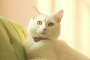 linda pequeño mullido gatito con hermosa ojos es sentado o descansando británico cabello corto. gato día concepto por ai generado foto