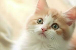 linda pequeño mullido gatito con hermosa ojos es sentado o descansando británico cabello corto. gato día concepto por ai generado foto