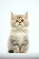 Cute small fluffy kitten with beautiful eyes is sitting or resting. British shorthair. Cat day concept by AI Generated photo