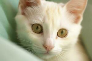 linda pequeño mullido gatito con hermosa ojos es sentado o descansando británico cabello corto. gato día concepto por ai generado foto