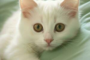 Cute small fluffy kitten with beautiful eyes is sitting or resting. British shorthair. Cat day concept by AI Generated photo