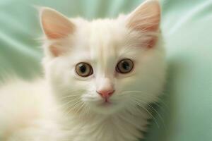 linda pequeño mullido gatito con hermosa ojos es sentado o descansando británico cabello corto. gato día concepto por ai generado foto