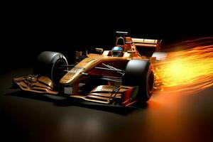 Fast racing car and pilot in formula one champion competitions with speed and flame. Motorsport car concept by AI Generated photo