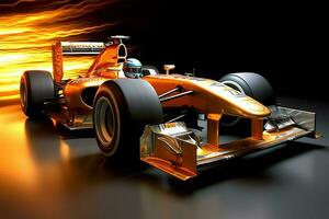 Fast racing car and pilot in formula one champion competitions with speed and flame. Motorsport car concept by AI Generated photo