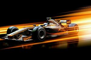 Fast racing car and pilot in formula one champion competitions with speed and flame. Motorsport car concept by AI Generated photo