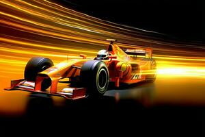 Fast racing car and pilot in formula one champion competitions with speed and flame. Motorsport car concept by AI Generated photo