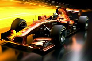 Fast racing car and pilot in formula one champion competitions with speed and flame. Motorsport car concept by AI Generated photo