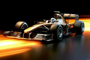 Fast racing car and pilot in formula one champion competitions with speed and flame. Motorsport car concept by AI Generated photo