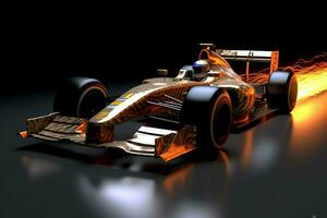 Fast racing car and pilot in formula one champion competitions with speed and flame. Motorsport car concept by AI Generated photo