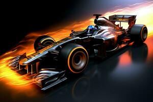 Fast racing car and pilot in formula one champion competitions with speed and flame. Motorsport car concept by AI Generated photo