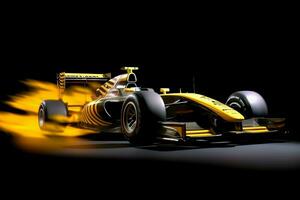 Fast racing car and pilot in formula one champion competitions with speed and flame. Motorsport car concept by AI Generated photo