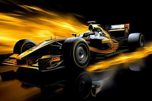 Fast racing car and pilot in formula one champion competitions with speed and flame. Motorsport car concept by AI Generated photo