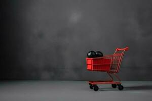 composición de negro viernes compras carro con regalo cajas o pantalones en oscuro antecedentes y Copiar espacio concepto por ai generado foto