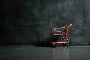 Composition of black friday shopping cart with gift boxes or bags on dark background and copy space concept by AI Generated photo