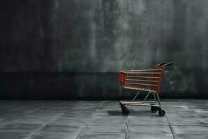 Composition of black friday shopping cart with gift boxes or bags on dark background and copy space concept by AI Generated photo