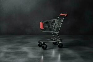 Composition of black friday shopping cart with gift boxes or bags on dark background and copy space concept by AI Generated photo