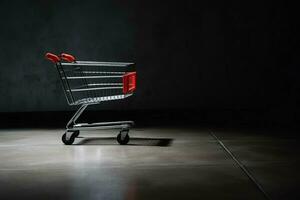 Composition of black friday shopping cart with gift boxes or bags on dark background and copy space concept by AI Generated photo