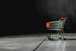 Composition of black friday shopping cart with gift boxes or bags on dark background and copy space concept by AI Generated photo